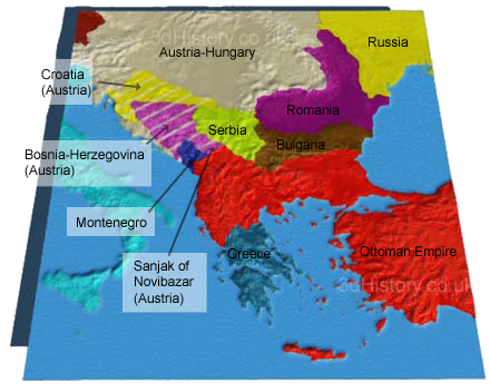 The Ottoman Empire controlled extensive areas of the Balkans in the late 19th century