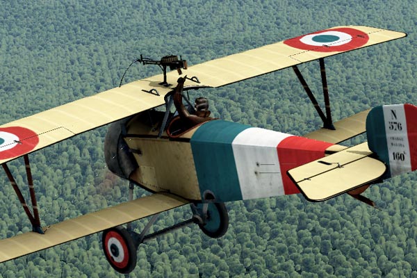 The Nieuport 11 C1 mounted a Lewis gun on the top wing to fire over the propeller