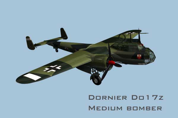 The Dornier Do17 was nicknamed the 'flying pencil' because of ists thin lightweight appearance. By 1940, during the Battle of Britain and the Blitz, it was an old design and suffered heavy casualties to the British Spitfire and Hurricane.